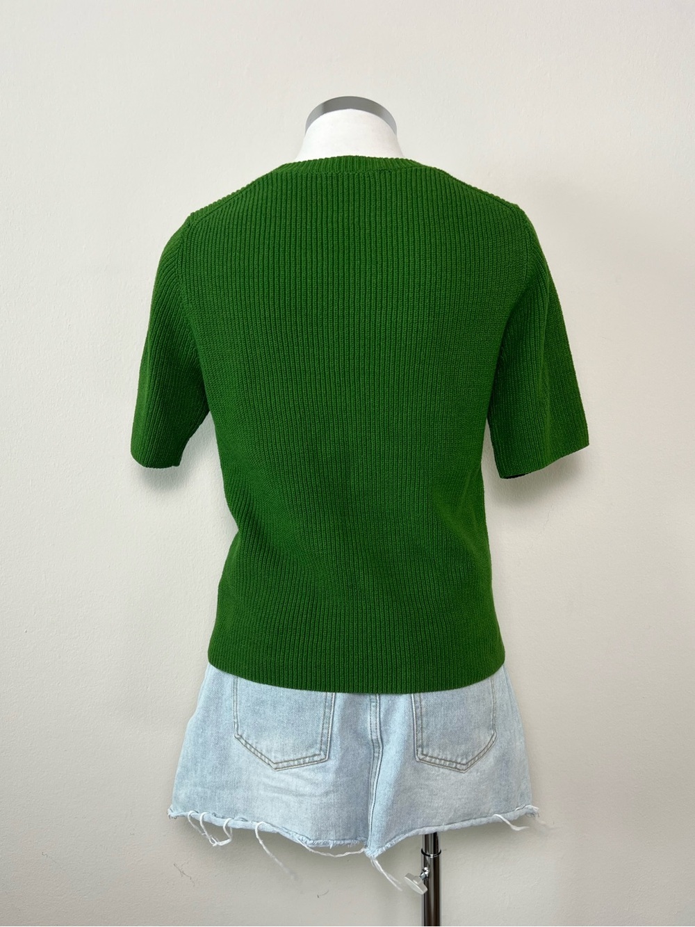 Vince Women’s Green Ribbed Knit Sweater T-Shirt Top Elbow Sleeve Size M - Picture 3 of 8